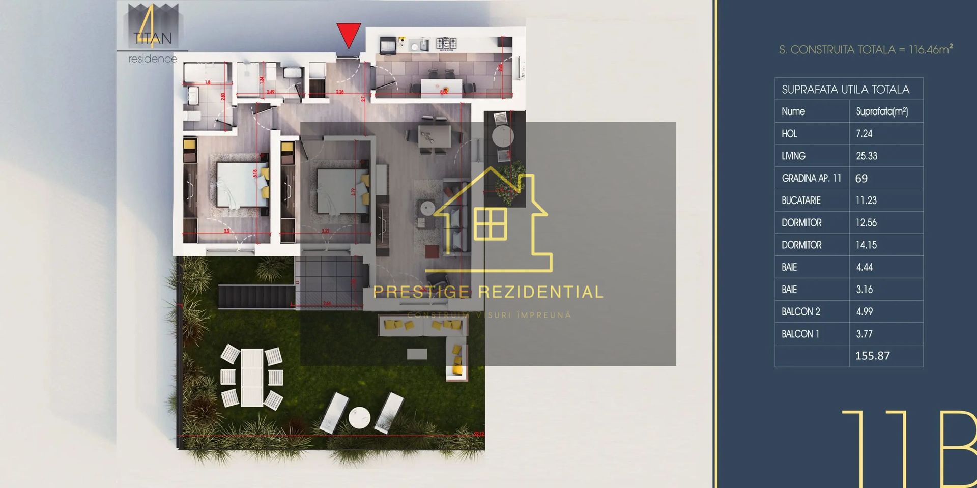 Apartament 3 cam 87mp+curte 69 mp, Direct Dez, PALLADY - Poză 2