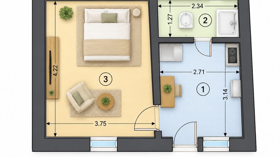 Studio complet renovat, prima închiriere, Blumana, Str. De Mijloc - Schiță 16