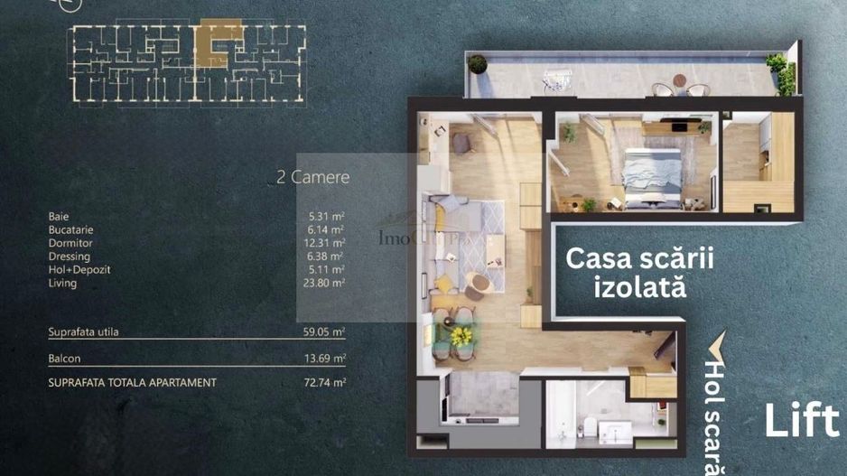 Investiție! Vânzare apartament 2 camere, terasă panoramică~zona Auchan - Poză 11