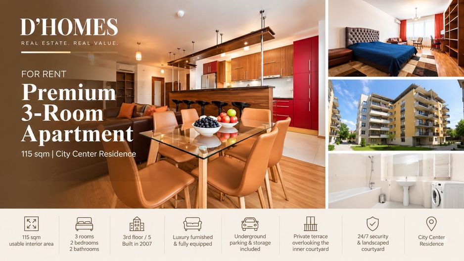 For Rent | Premium 3-Room Apartment | 115 sqm | City Centre - Poză 1