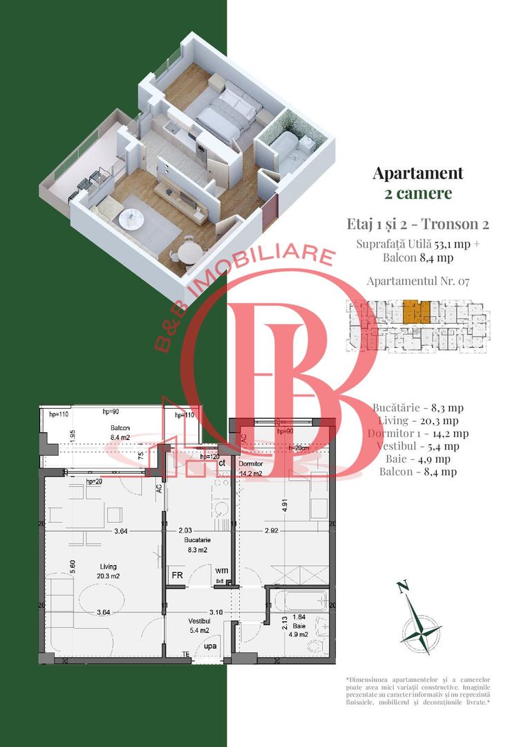 Apartament 2 camere Theodor Pallady Complet decomandat - Schiță 6