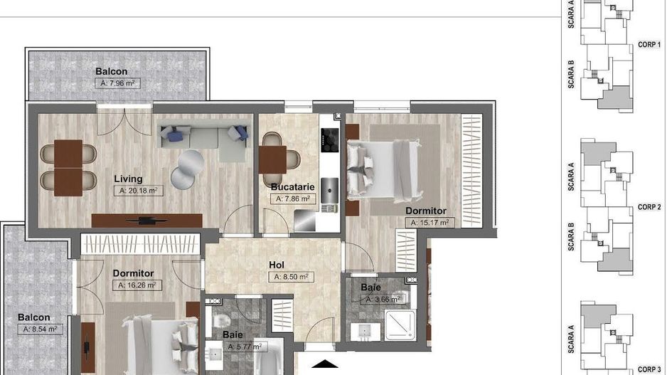 Apartament 3 camere Dobroesti / SU 93,90 mp / bloc nou / comision 0 - Poză 19