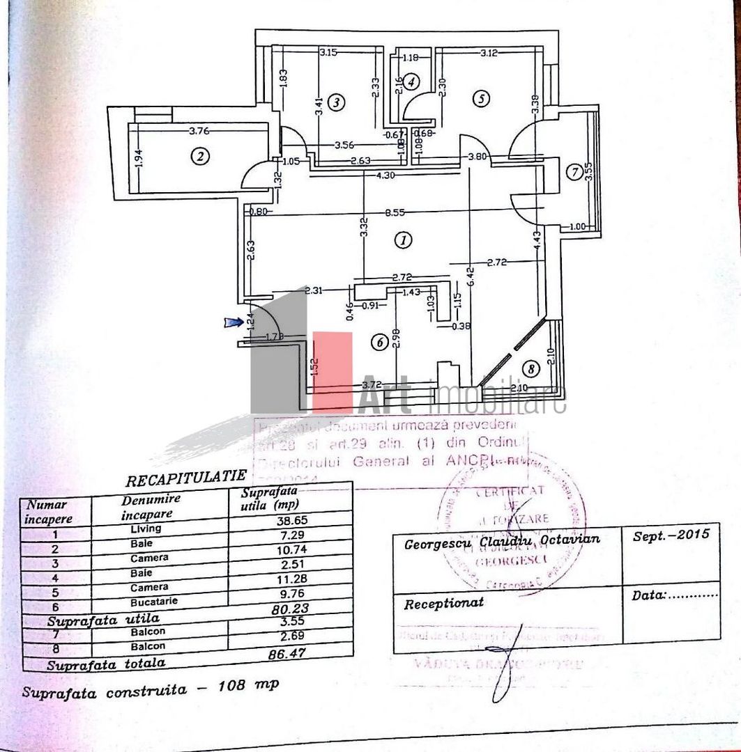 Apartament 3 camere Premium Clădire Regim Exclusiv lângă Ambasada Turciei - Schiță 1