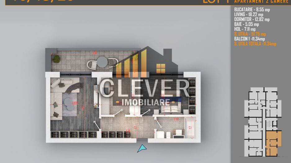 2 Camere | 63,91 mp Total | Balcon 12,16 mp | Comision 0% - Poză 1