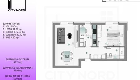 Apartament 2 camere - 56 mp - CITY NORD Stefan cel mare
