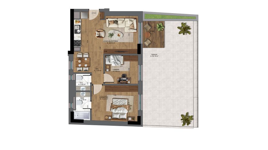 Apartament 3 camere nou, cu terasa Pta-Unirii AP06B - Poză 20