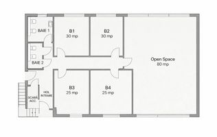 Spațiu birou 25 mp | Compartimentat | Open space + birouri