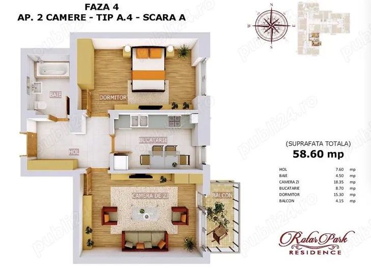 Apartament 2 camere, mobilat si utilat, Rotar Park Residence - Poză 10