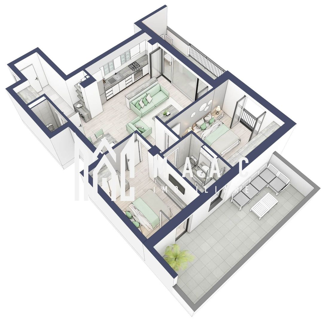 Apartament 3 camere | Balcoane 15.1 mp | Turnisor | F2 - Poză 5