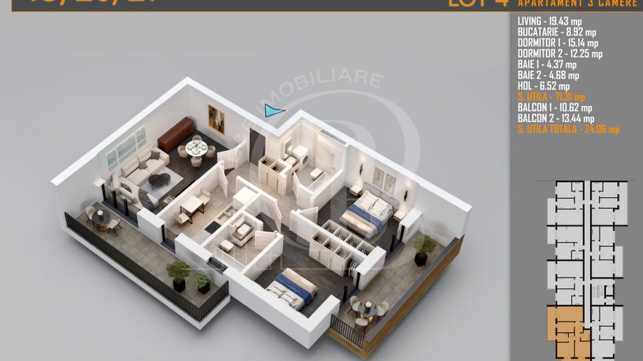 Apartament 3 camere Titan Th. Pallady-Sector 3-Metrou Teclu - Schiță 10