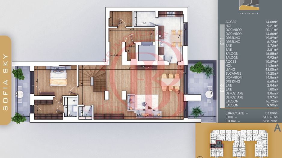 Apartament 4 camere Vedere Panoramica Mutare Rapida - Schiță 3