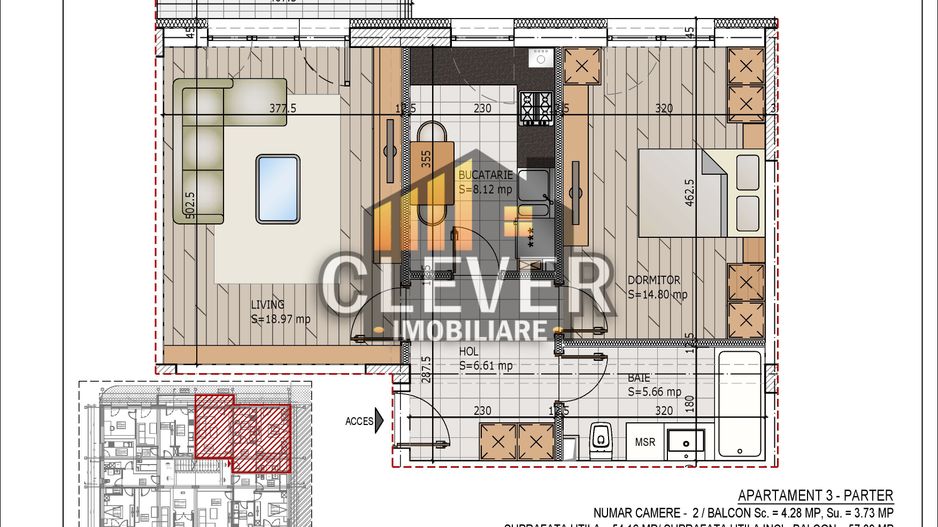 2 Camere Finalizat | 57,89 mp | Pallady | Comision 0% - Schiță 7
