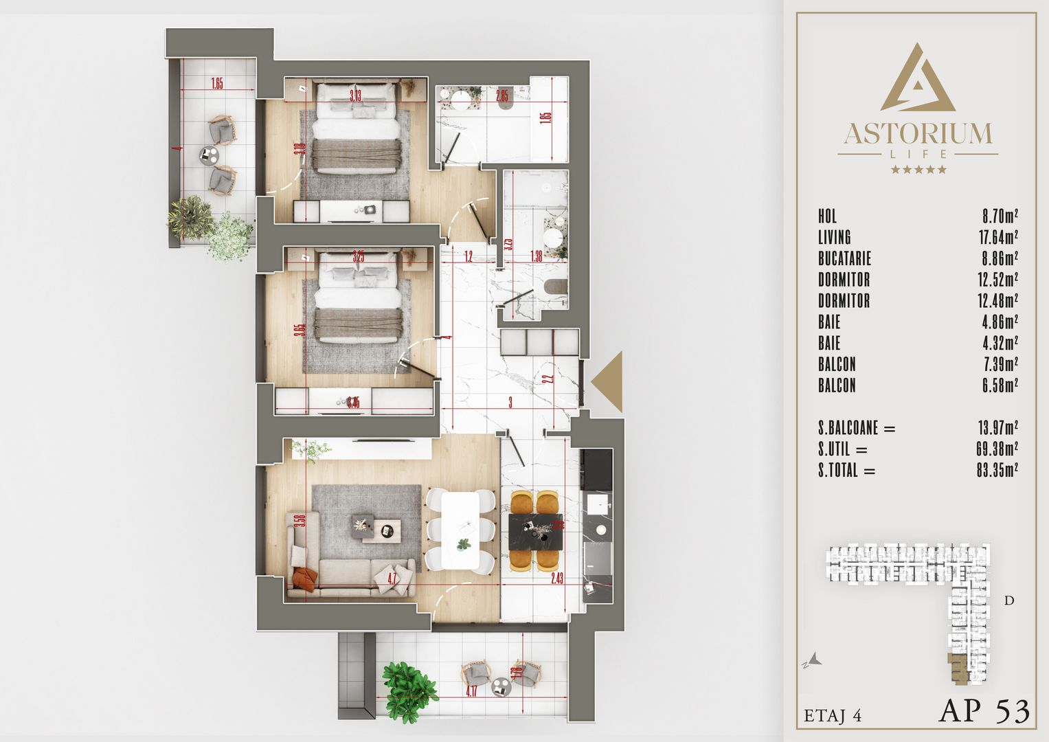 3 camere decomandat izolatie fonica proiect premium - Schiță 10