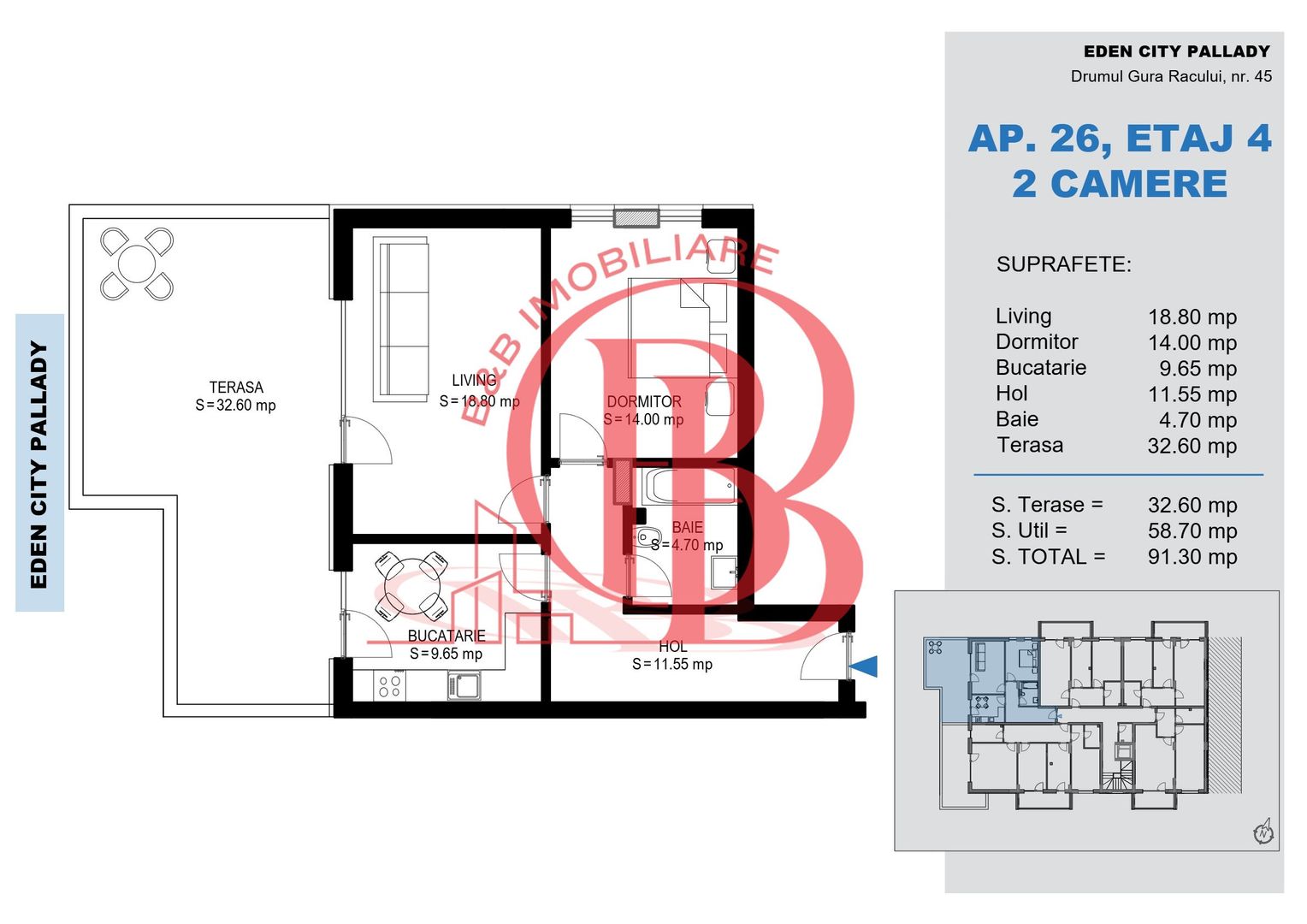 Apartament 2 Camere + terasa 32mp-Titan Pallady-Metrou Teclu - Poză 3