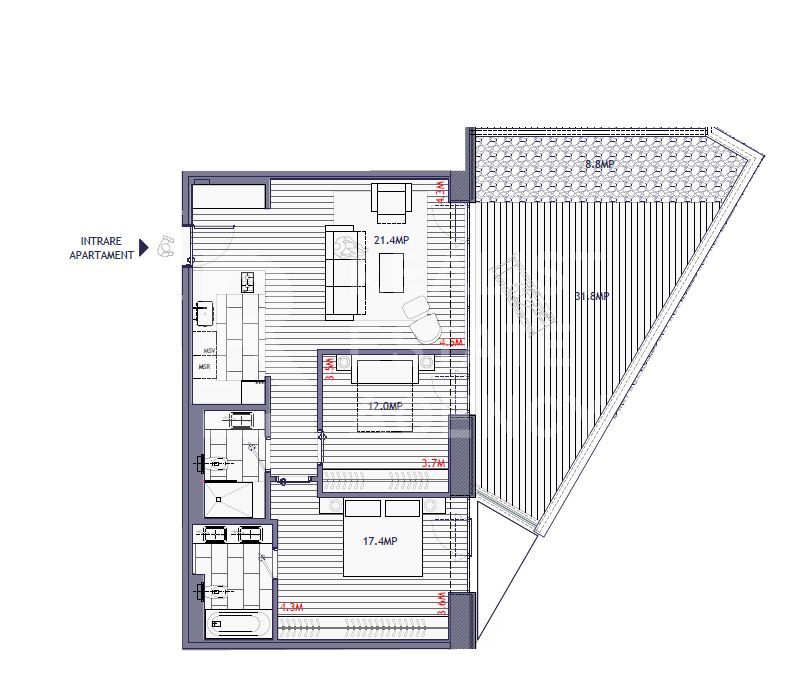Vânzare, apartament de lux, 3 camere, Barbu Vacarescu - Schiță 12