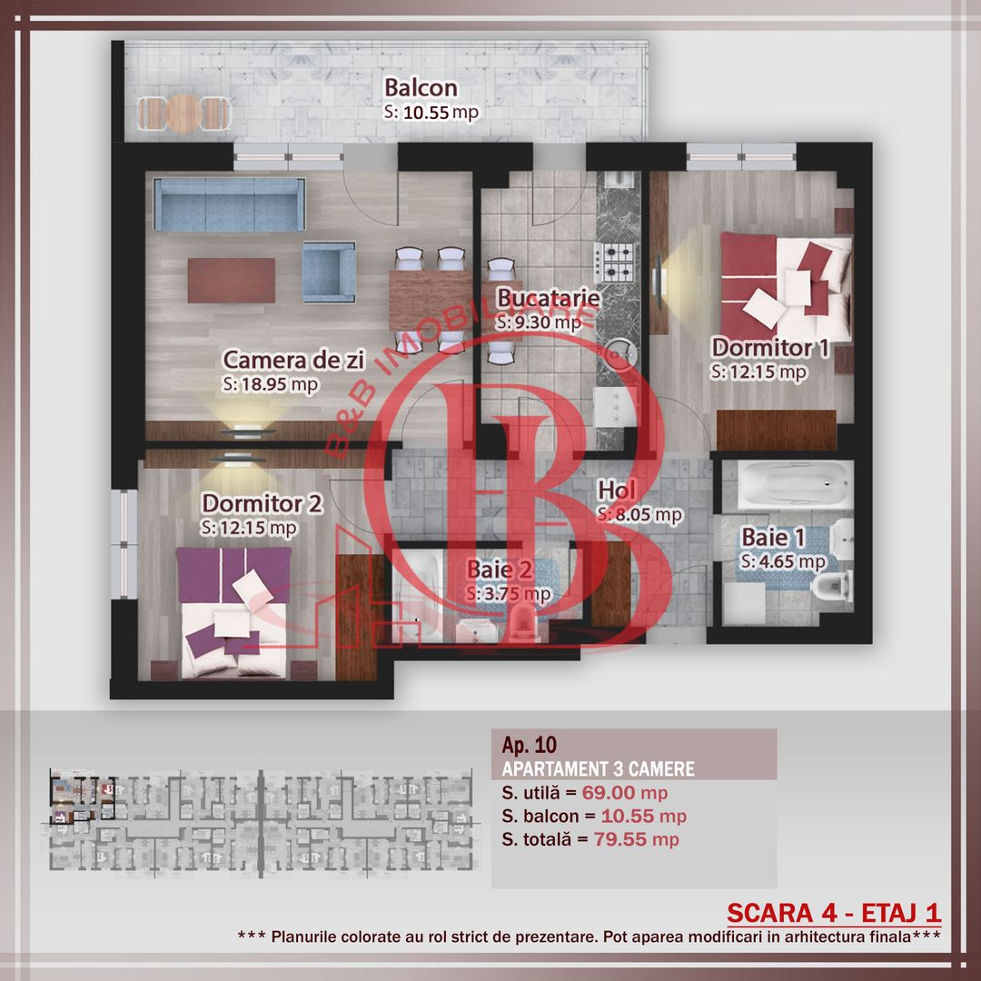 3 camere-Ideal Investitie-Incalzire in pardoseala Pallady - Schiță 1