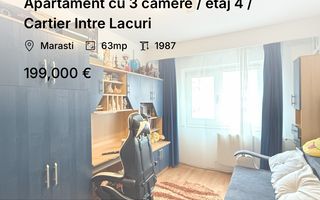 Apartament cu 3 camere / etaj 4 / Cartier Intre Lacuri - Poză 1