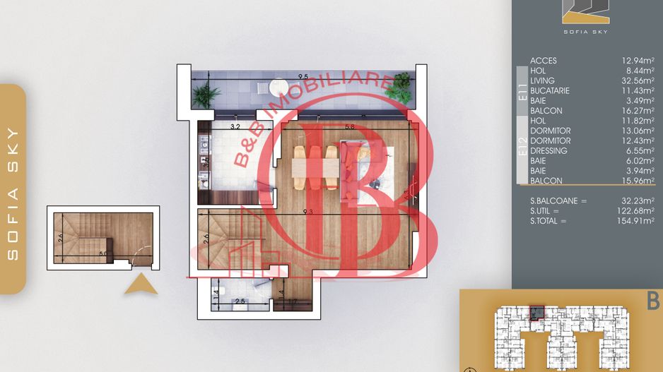 Theodor Pallady Duplex 3 camere la 7min metrou Nicolae Teclu - Schiță 1