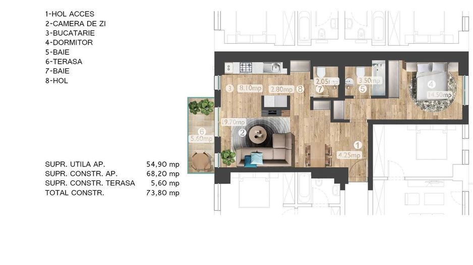 Inchiriere apartament 2 camere Belvedere Residences | Pipera-Aviatiei - Schiță 8