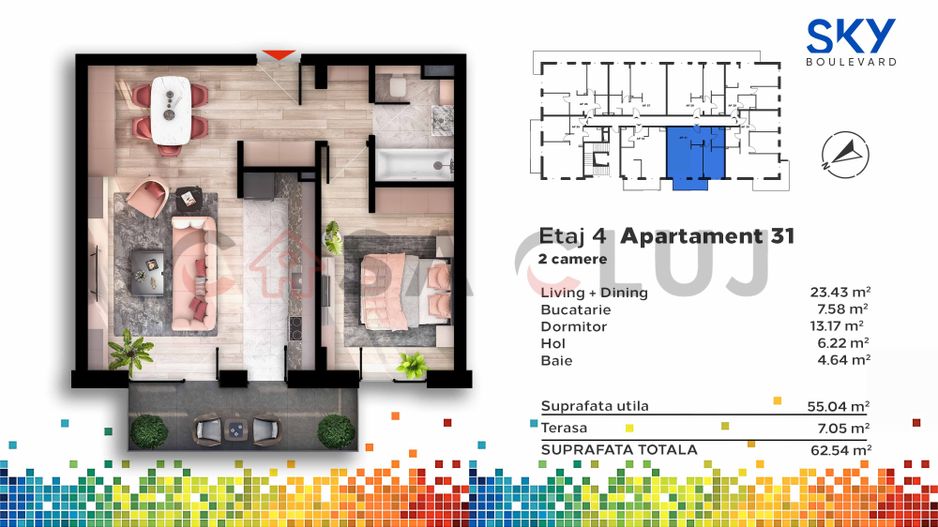 Apartament modern, 2 camere, Sky Boulevard, 0% comision ! - Poză 7