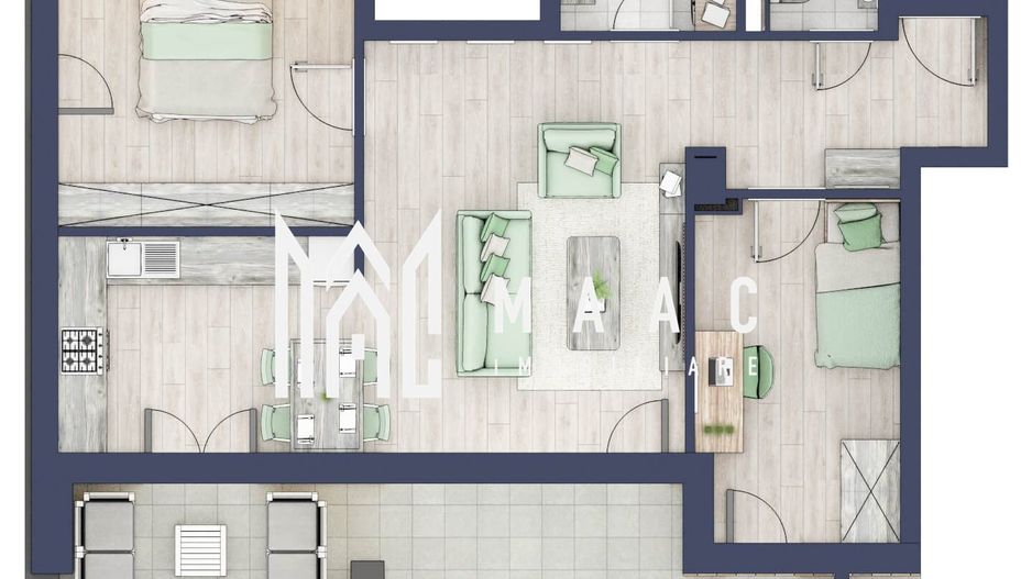 Apartament 3 camere | Balcon 22.2 mp | Etaj 3 | Turnisor - Poză 1