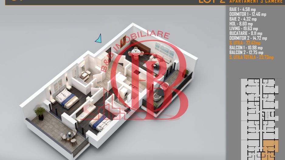 Apartament 3 camere Decomandat Titan Th. Pallady-Sector 3 - Schiță 2