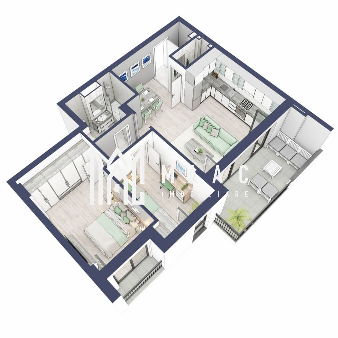 Apartament 3 camere | Balcon 10.6 mp | Etaj 1 | Turnisor - Poză 2