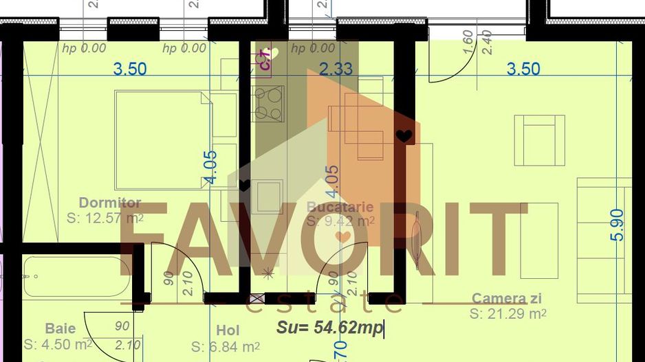 Comision 0%. Bloc NOU. Aradului. Decomandat. - Schiță 9