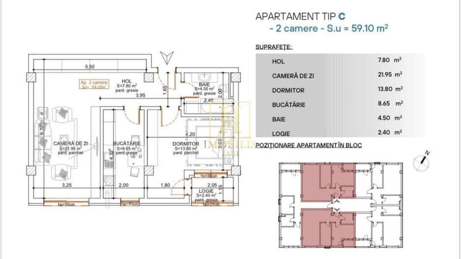 Apartament 2 camere, D.,59mp, Valea Lupului - Poză 6