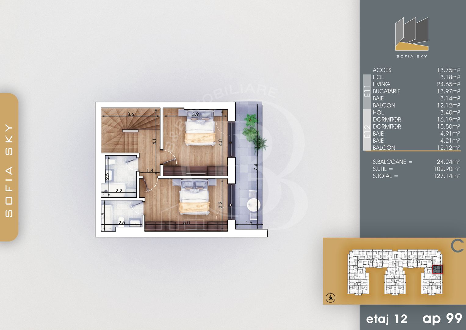 Apartament 3 camere mari cu scara interioara | 7min metrou Teclu - Schiță 4
