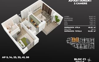 Apartament 2 camere / 54.80 mp/ Popesti Leordeni/ zona Berceni - Poză 8
