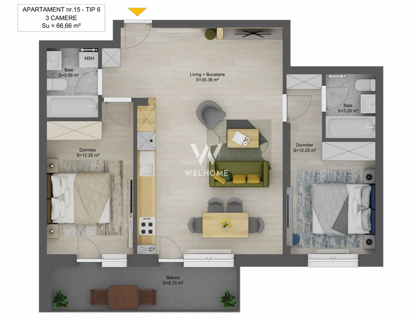 Apartament 3 camere,2bai, LA CHEIE,Sibiu - Schiță 5