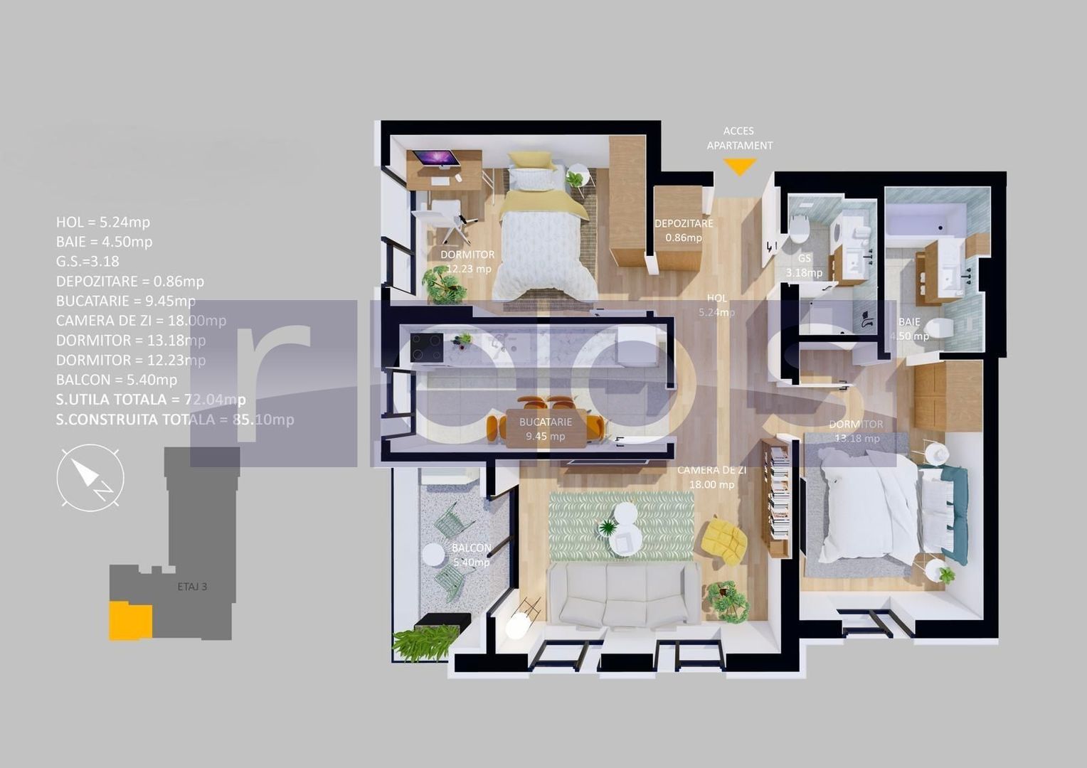 VANZARE APARTAMENT LA CHEIE | 3 CAMERE | 72MP | TERASA | PARCARE - Schiță 11