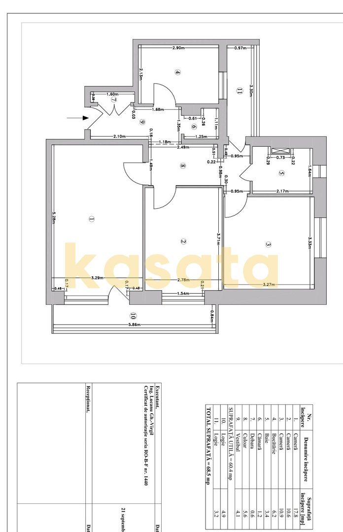 APARTAMENT 3 CAMERE | DECEBAL | 68MP | 2 LOGII | METROU | PANORAMA | - Schiță 29