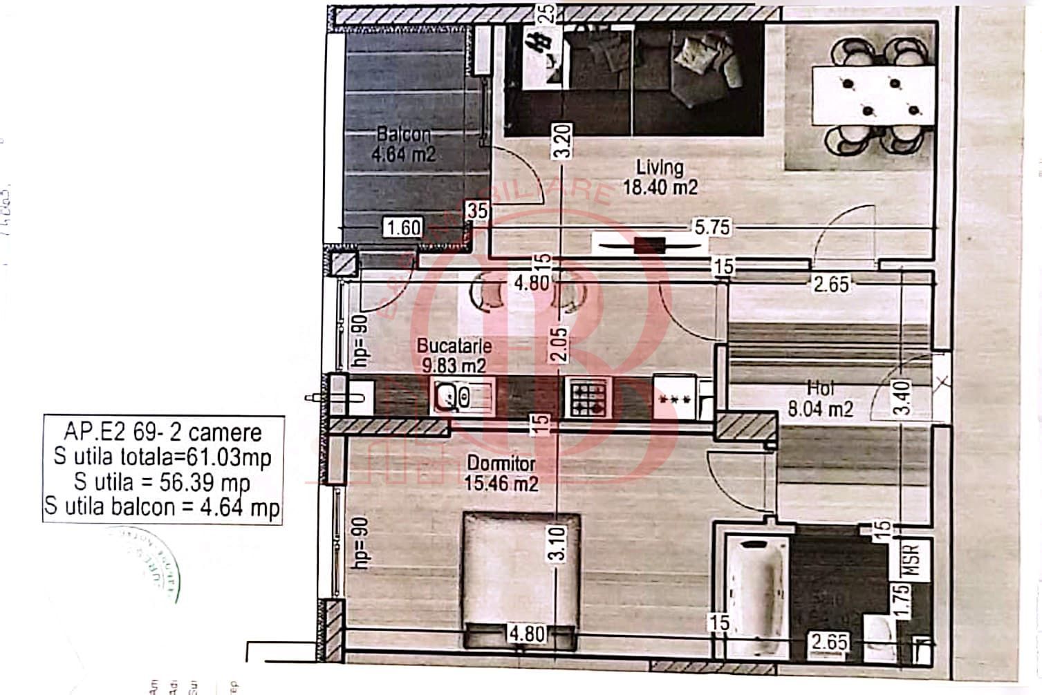 Apartament 2 camere Mobilat Utilat-Th. Pallady Metrou Teclu - Schiță 12