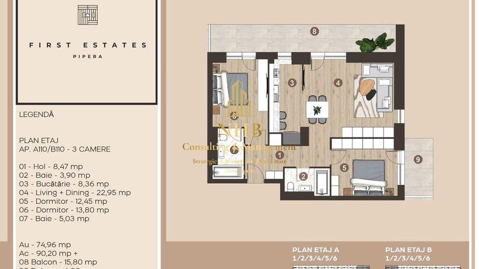 Apratament de inchiriat -3 camere-FIRST ESTATES PIPERA- 2 Balcoane + PARCARE - Poză 30