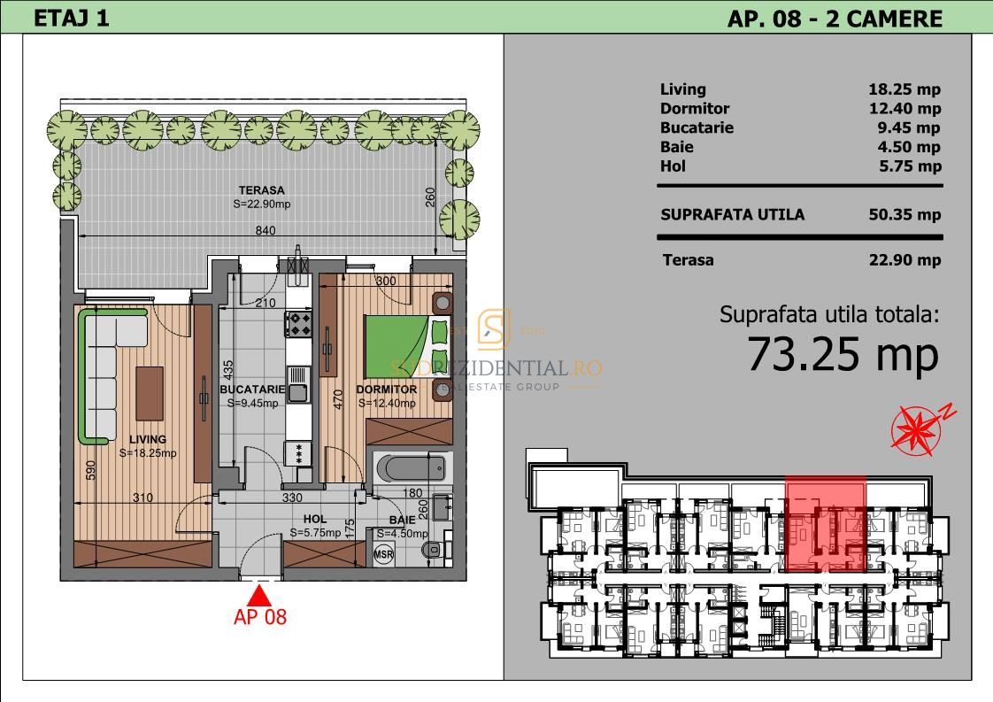 Apartament 2 camere cu terasa in Sector 4 - PRET PROMOTIONAL - Schiță 4