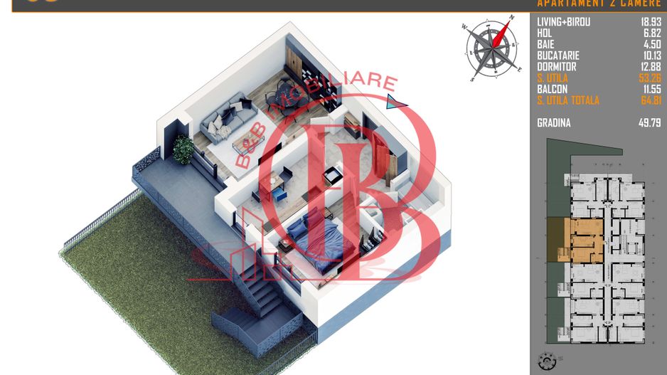 2 camere cu gradina si parcare bonus - Titan Pallady - Schiță 1