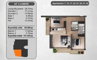 Aparatament 3 camere +parcare inclusa-Zona Marriott , Panduri - Schiță 4