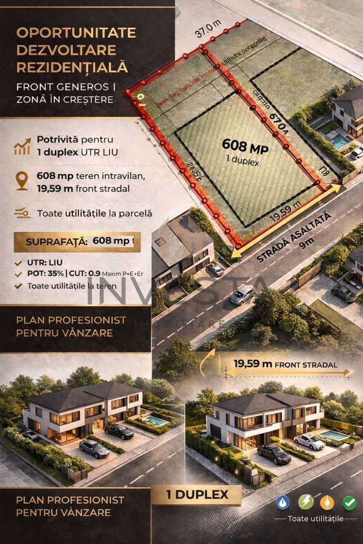 Teren cu Puz aprobat! 608 mp front 17.53 m pretabil pentru duplex! - Poză 1