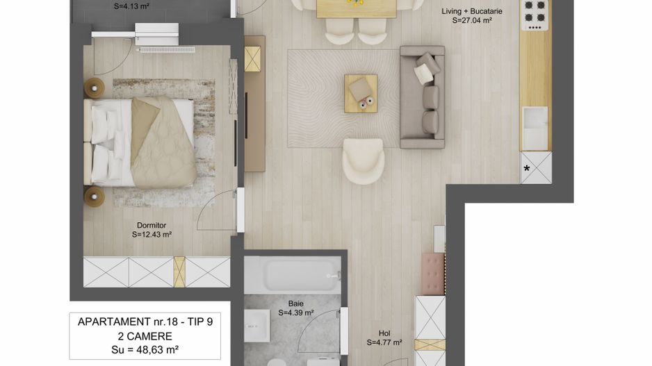 Apartament 2 camere- bloc intabulat - zona Shopping City Sibiu - Schiță 6