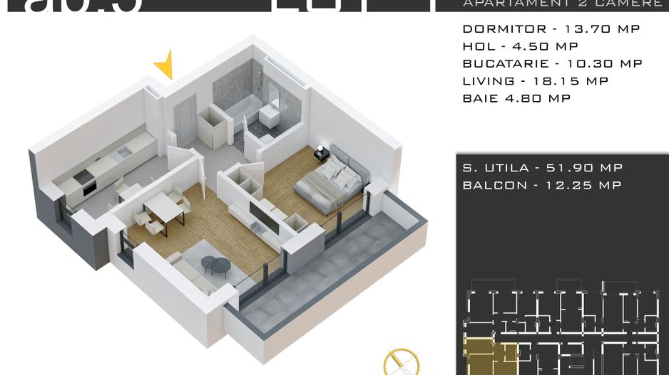 2 camere decomandat -parcare inclusa -Pallady - Schiță 11