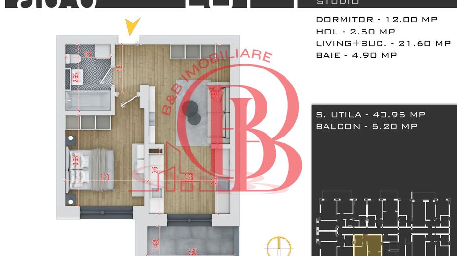 2 camere  -parcare inclusa -proiect nou -Pallady - Schiță 7