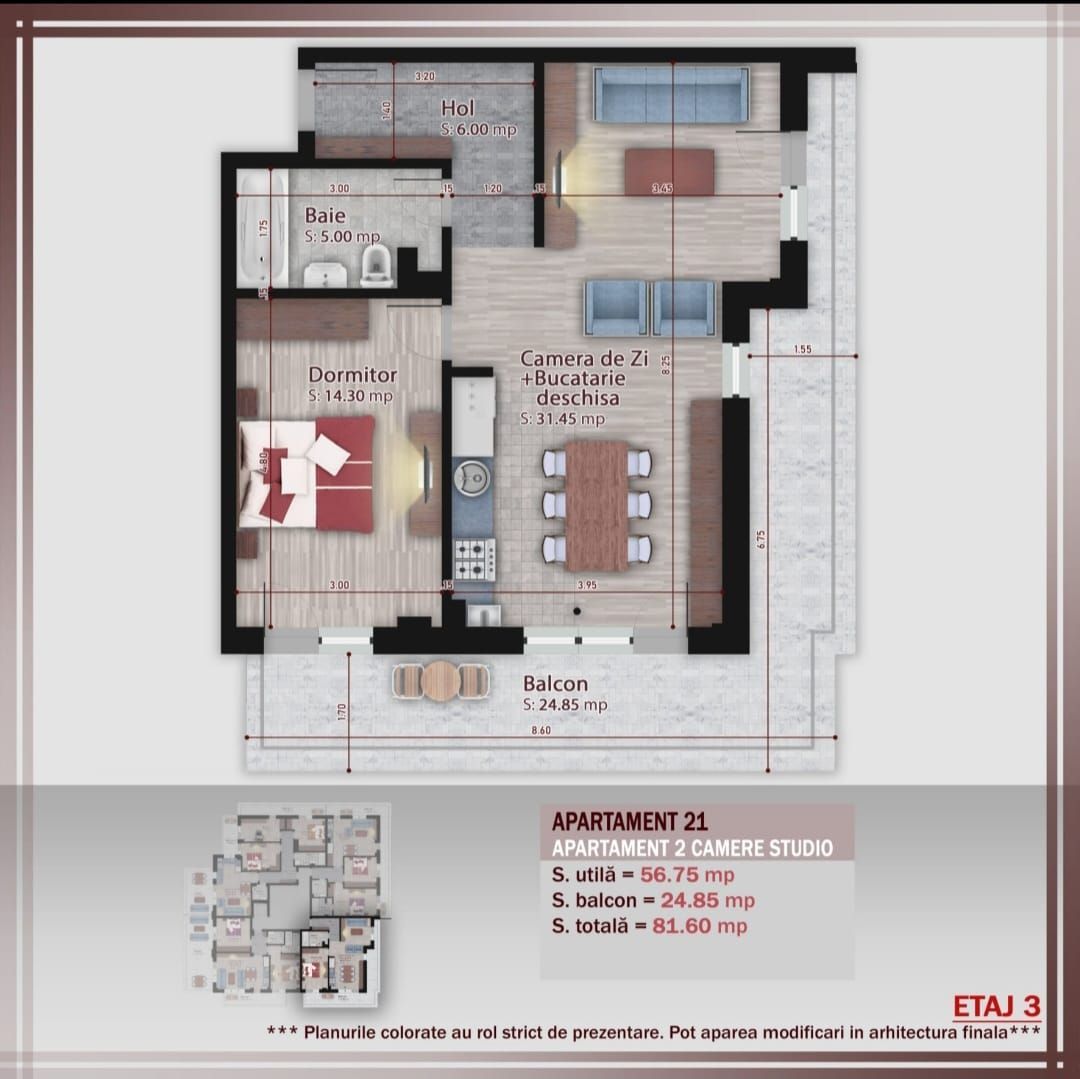 AP. 2CAM -LIVING OPEN SPACE + TERASA 25MP. BLOC P+3 / PALLADY! - Poză 1