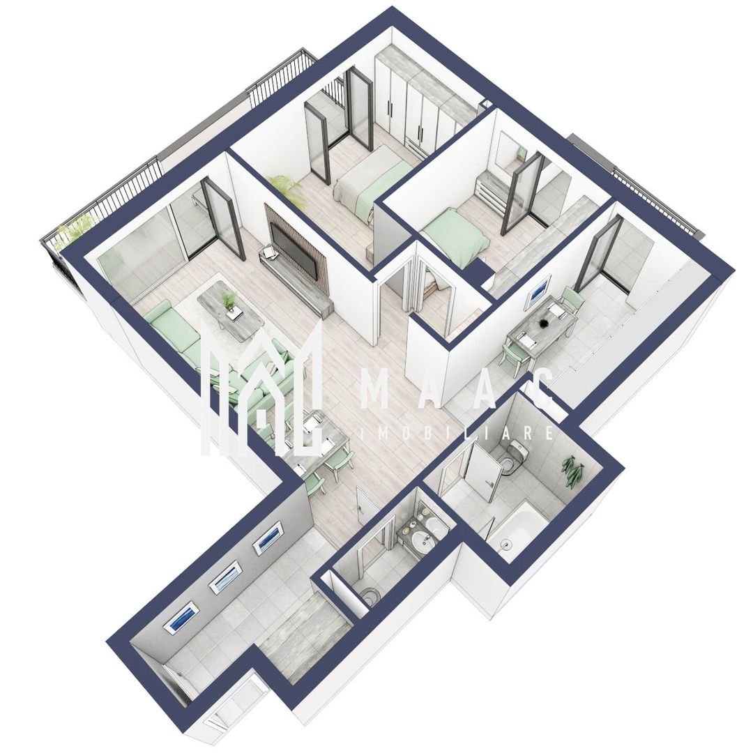 Apartament 3 camere | Balcoane 16.1 mp | Etaj 2 | Turnisor - Poză 5