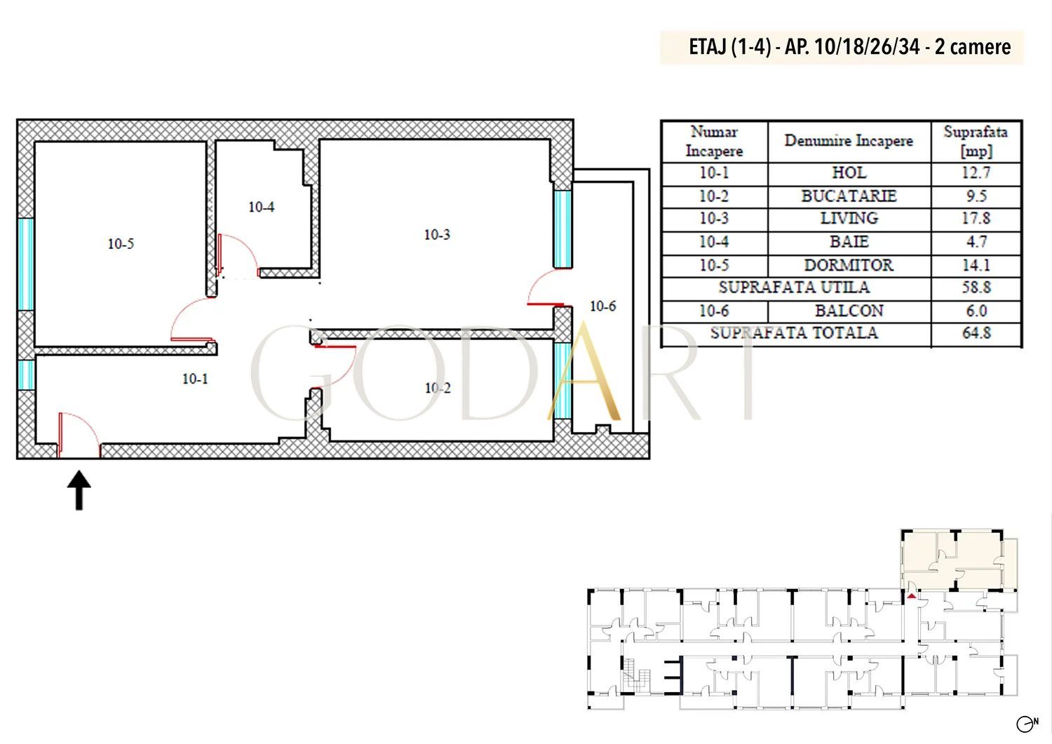 Apartament modern cu 2 camere | Platinum Residence - Schiță 5