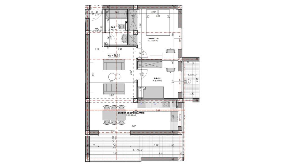 Apartament 3 camere, finisat la alb, terasă 10.42, aer conditionat - Poză 7