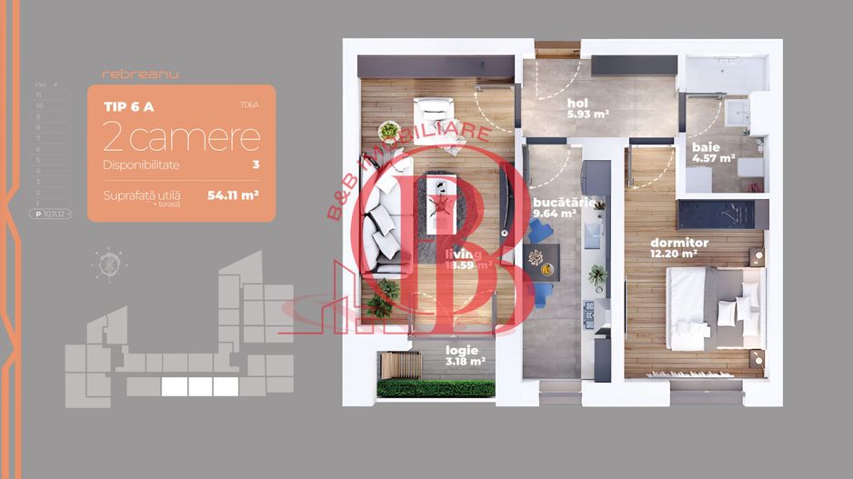 Apartament 2 camere Auchan Titan-Liviu Rebreanu-Sector 3 - Schiță 14