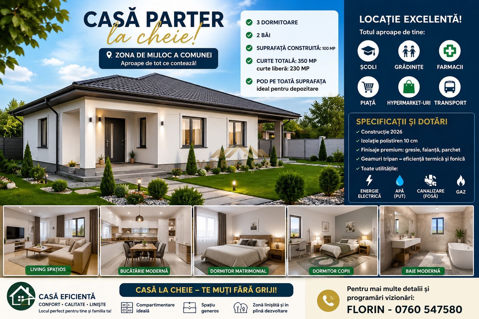 🏡 CASĂ PARTER – 3 Dormitoare | 2 Băi | Curte 350 mp | Ilfov - Poză 1