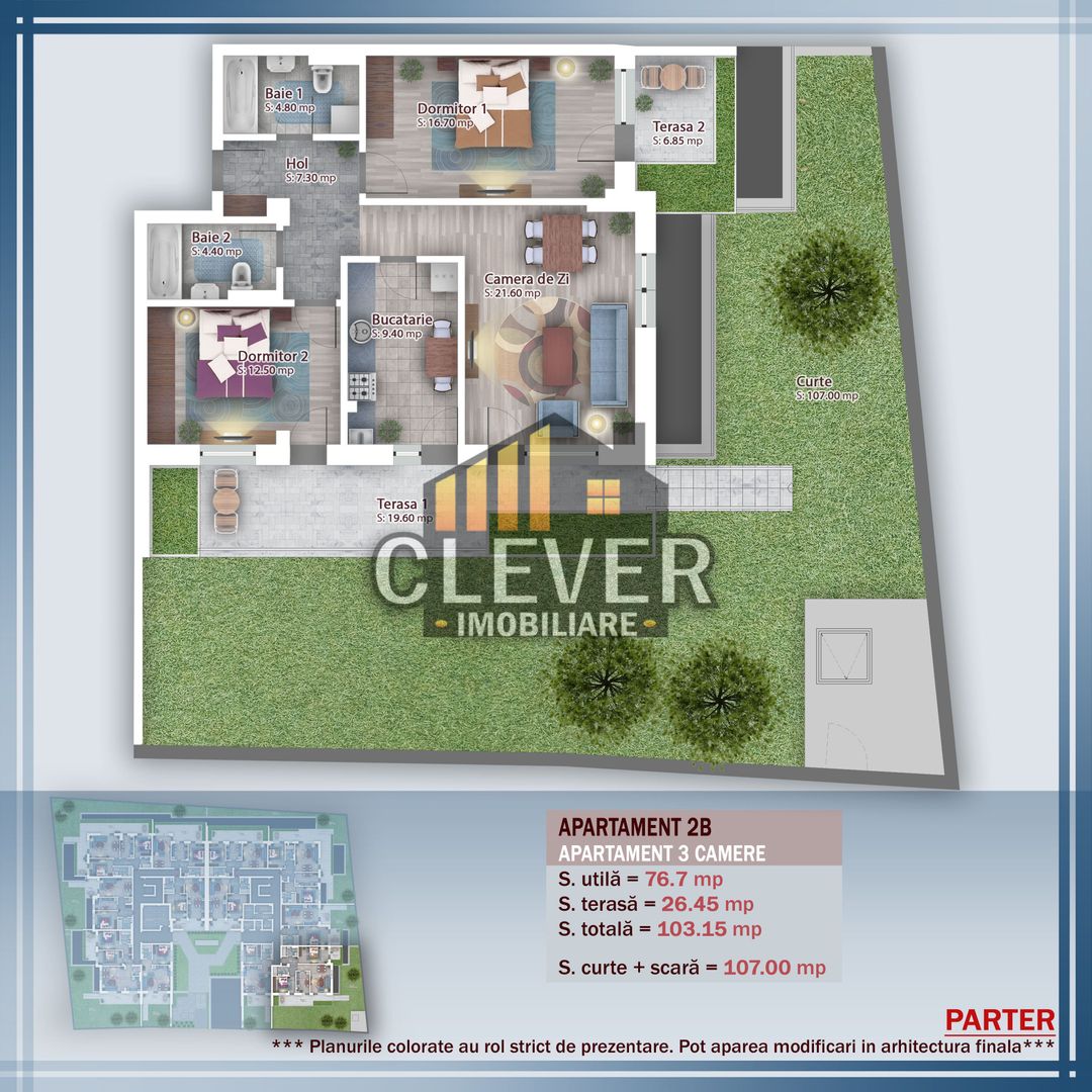 Apartament 3 Camere cu Gradina 100 mp, Comision 0%,  zona Pallady - Schiță 13